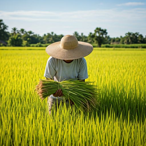 Traditional paddy field harvest